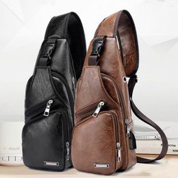 Duffel Bags 2023 Men's USB Charging Bag Chest For Custom PU PVC Shoulder Diagonal Package Messenger Travel Cross Body