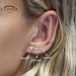 Charm CANNER 925 Sterling Silver Stud Earrings Cute Zircon ear bone nail Mini Crystal Flower Pierced Earrings Fashion Jewelry Z0323