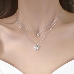 Choker 2000s Aesthetic Dainty Double Row Butterfly Pendant Necklace For Women Y2K Jewelry Teen Girls Chain On Neck Fashion Jewellry