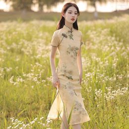 Этническая одежда цветочная женская Qipao Традиционные китайские платья Cheongsam Pronting Printing Stand Elegant Retro Plus Size MT556