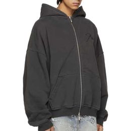 Version High Early Autumn Style Meichao Rhude Embroidered Letter Hoodie Zip Cardigan Terry Coat