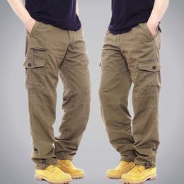Men's Pants Outdoor Pure Cotton Cargo Pant Casual Large Size with Multiple Pockets Elastic Waist Loose and Wearresistant Trousers 230324