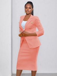 Two Piece Dress Blazer Suits for Women White Jackets and Skirt Set Elagant Ladies Office Work Pink Sets Balzers Suit 2023 230324
