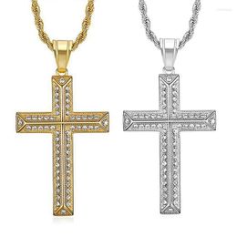 Pendant Necklaces Hip Hop CZ Stone Paved Bling Iced Out Gold Colour Stainless Steel Cross Pendants Necklace For Men Christian Prayer Jewellery