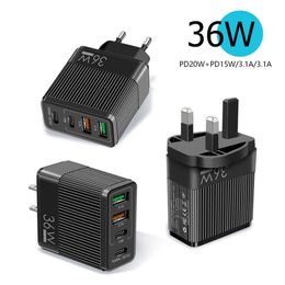 New 36W Fast Charging Phone Charger 5V 4A UK Standard 2PD 2 USB Multi Port Adapter Charging Head