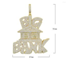 Chains Iced Out Gold Silver Plated Full Cubic Zircon Paved Letter BIG BANK Money Pendant With Rope Chain Necklace For Men Boy Friend