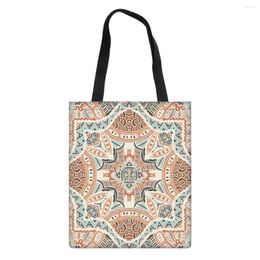 Shopping Bags Coloranimal Polynesia Style Geometric Symmetrical Ethnic Women's Fashion Light Linen Handbag Female Student School