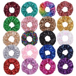 20 Solid Colors Sequins Scrunchie Elastic Ribbon Girls Hairbands Ponytail Holder Hair Band Fashion Scrunchy Women Head Hair Accessories
