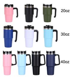 Stainless Steel 20 30 40 OZ Tumblers With Handle and Straw Car Cups Portable Travel Water Bottles Vacuum Cup Coffee Mug