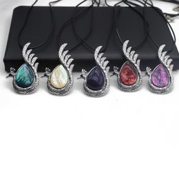 Pendant Necklaces Peacock Shape Necklace Waterdrop Natural Quartz Agate Stone Inlaid For Gift Party