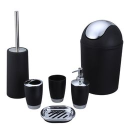 Liquid Soap Dispenser Black Bathroom Accessories Set With Dish Toothbrush Holder Washing Cup Toilet brush Trash Supplies 230324