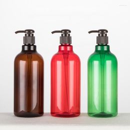 Storage Bottles 500ML X 10 Brown Green Red White Empty Round Body Lotion Plastic Bottle With Pump 500cc Liquid Soap Container For Shampoo