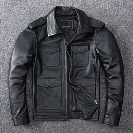 Men's Leather Faux 2023 Autumn Winter Fashion Genuine Jacket Vintage Cowhide Coat Men Slim Fit Casual Biker 5XL 230324
