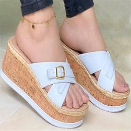 Slippers Summer Open-toed Sexy High Heels Platform Non-slip Buckle Wedge Heel Light Zapatillas De Mujer Plus Size 35-43Slippers