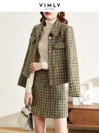 Two Piece Dress VIMLY Winter Pieces Set Jacket for women French Tweed Coat Office Lady Skirt Female Clothing s V0117 230324