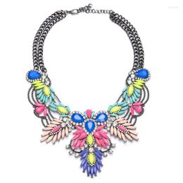 Choker Ethnic Charm Necklace Women Colorful Acrylic Crystal Flower Big Jewelry Statement Large Collar