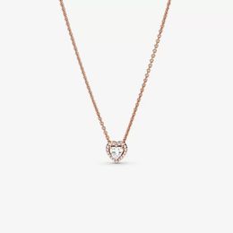 Colar de coração elevado de ouro rosa para Pandora real Sterling Silver Wedding Designer Jewelry for Women Girlffriner Gift Colares de diamante com caixa original