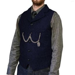 Men's Vests Men's Vest Slim Fit Vintage Tweed Wool Plaid Notched Lapel Waistcoat Herringbone For Wedding Groomsmen Gilet