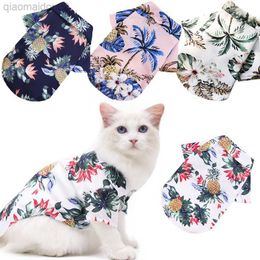 Cat Costumes Summer Cats Cool Shirts For Pet Haiian Beach Print Clothes Kitten Travel Holiday Floral T-shirt Kitty Puppy Small Dog Costume AA230324