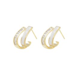 Stud Earrings Gold Plated 925 Silver Needle Cubic Zirconia For Woman Small Office Lady Shiny Trendy Jewelry AccessoriesStud