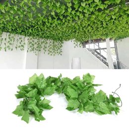 Decorative Flowers 2pcs Simulation Grape Leaf Rattan Green Plant Ceiling Vine Hanging Ornament For Air Conditioning Water Pipe DIY Home