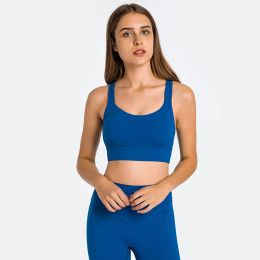 Play Lu-2010 Strappy Open-back Bra Yoga Tops Stretch Sports Bra Cross Strap Tank Top Fitness Bras Vest with Removable Cups