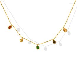 Chains Zalman Gold Colour Water Drop Colourful CZ Crystals Necklace For Women Trendy Jewellery Titanium Steel Love Chrismas Gift