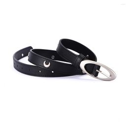 Belts Style Personalised Imitation Leather Belt Simple Oval Button With Jeans Women's Trendy Crescent Decoration Punk