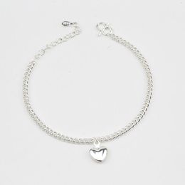 Link Bracelets Chain Top Quality Wholesale Real 925 Sterling Silver With Heart Charm Fine Jewelry