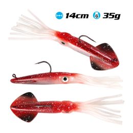 Baits Lures Fishing Soft Lure Octopus Calamar 2pcs 14cm35g Sea Fishing Wobbler Bait Squid Jigs Sea Wobbler Soft Bait Fishing Lures 230323