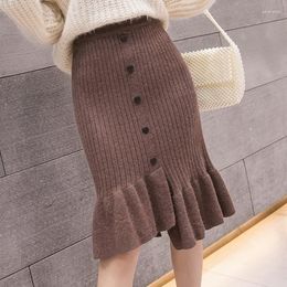 Skirts Half Skirt Irregular Autumn Winter Korean High Waist Slim Woolen Ruffles Fishtail Dress 2023 Hip Wrap Casual Solid