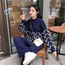 Women's Sweaters Autumn And Winter Sweater Set Women's Korean Online Red Suit Shows Thin Leg Pants Top Two -piece Fashion Pullover