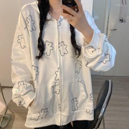 Women's Hoodies White Y2k Kawaii Women Korean Style Zip Up Hoodie 2023 Fashion Ladies Sweatshirt Long Sleeve Cute Top Harajuku Pullover