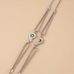 Charm Bracelets 2Pcs Matching Heart Bracelet Moon Pendant Stainless Steel Chain Wristband For Couple Birthday Gift 264E