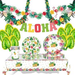 Party Decoration Hawaiian Disposable Tableware DIY Garland Balloon Summer Tropical Flamingo Aloha Hawaii Birthday Supplies