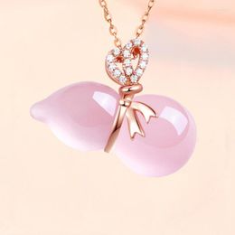 Pendant Necklaces Rose Gold Colour Trendy Chokers Pink Opal Necklace Synthetic Ross Quartz CZ For Women Girls Gift Drop Jewellery
