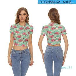 Men's T Shirts 2023 Flamingo Print Summer Sexy Cropped Navel Women T-Shirt Fashion