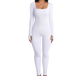 Designer women's jumpsuit 2024 New models Fashion Clothes Low Collar Long Sleeve Elegant Bodysuits Ribbed Knit Solid Colour Yoga Pants Sexy slim fit sportswear 2H22