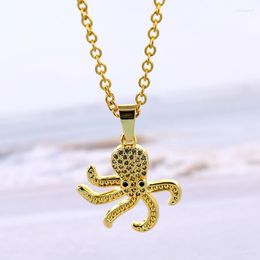 Chains Women's Charm Pendant Octopus Zircon Necklace Gold Plated Copper Micro-Paved Stainless Steel Necklaces For Jewellery Accessory