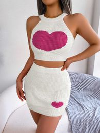 New Spring and Summer Knitting Dress Leisure Love Colour Contrast Naked Top Wrapped Hip Skirt Set Womens Wear Casual Dresses for Women 2023