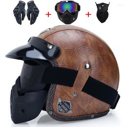 Motorcycle Helmets Open Face 3/4 Helmet Mens Vintage Retro Motorcross Cascos Moto Jet Crash Casque Pilot Cafe Racer Classic Capacete