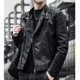 Men's Leather Faux Brand clothing Men Slim Fit Jacket Fashion Solid Colour Motorcycle Winter Jackets Chaqueta Hombre Windproof Black Coat 230324