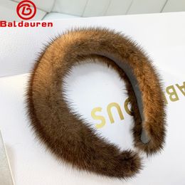 Headbands Women Luxury winter 100% Real Mink Fur Headbands High Quality Real Fur Hair Band Lady Fashion Hair Hoop Furry Gift 230323