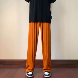 Men's Pants Summer Thin Pleated Fashion Oversized Wide leg Korean Loose Straight Ice Silk s Trousers S 2XL 230324