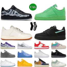 Clássico 1 Designer Branco Um Flats Sapatos Mens Mulheres Esqueleto Roxo OW x Brooklyn Panda MCA Universidade Azul Trigo Fantasma Cinza Aforces Jogging Treinadores Planos Sapatilhas