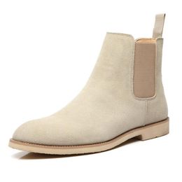 Autumn and Winter British Martin Boots Pointed Casual Shoes Leather High-top Men's Chelsea Boots Motorcycle Boots beige Colour
