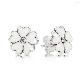 Stud Earrings Authentic 925 Sterling Silver White Primrose Fashion For Women Gift DIY Jewellery