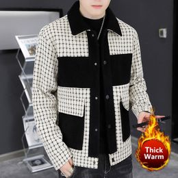 Men's Wool Blends Top Quality Steetwear Lapel Contrast Color Jacket Ropa De Hombre Winter Men Trench Coat Contrasting Colors Lattice 230325