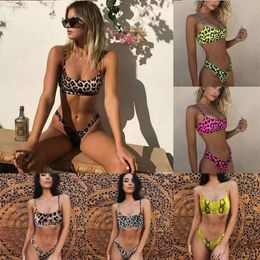 Women's Swimwear Swimsuit Bikini Beach Outfits For Women Fitted Sexy Summer Leopard Print Pink Stripe No Chest Pad With Steel 230325