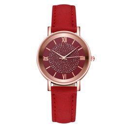 HBP Luxury Womens Watches Original Red Leather Strap Casual Sport Wristwatches Quartz Movement Ladies Watch Slim Rose Gold Dial